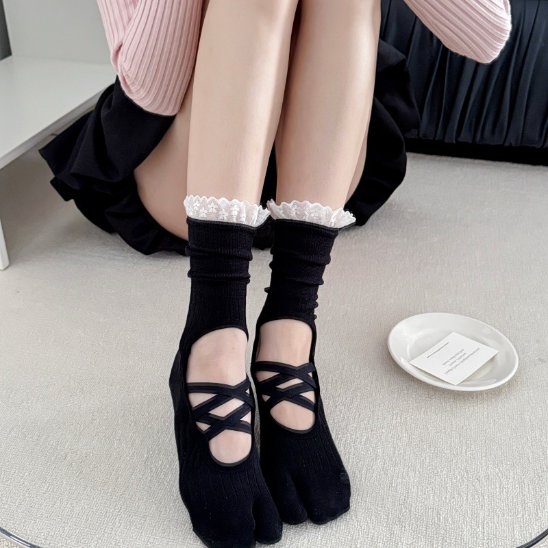 Lace Trim Split Toe Yoga Socks - Pilates & Yoga Vida review and price